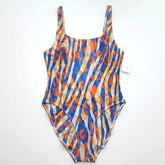 SOLID & STRIPED Luela One Piece Swimsuit Leopard Zebra Print Blue Orange Size M - Picture 4 of 14
